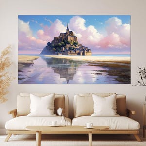 Scenic Mont-Saint-Michel Canvas Print, France Canvas Art, France Painting Wall Art, French Wall Decor, Framed and Ready to Hang