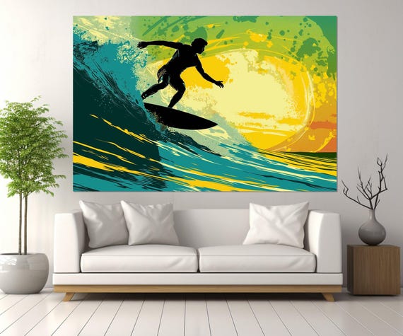 サーフィンウォールアート、ポップアートサーフィンキャンバスプリント