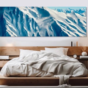 Snow Covered Mountain Painting Canvas Print, Abstract Winter Canvas Art, Winter Bedroom Wall Decor, Framed and Ready to Hang