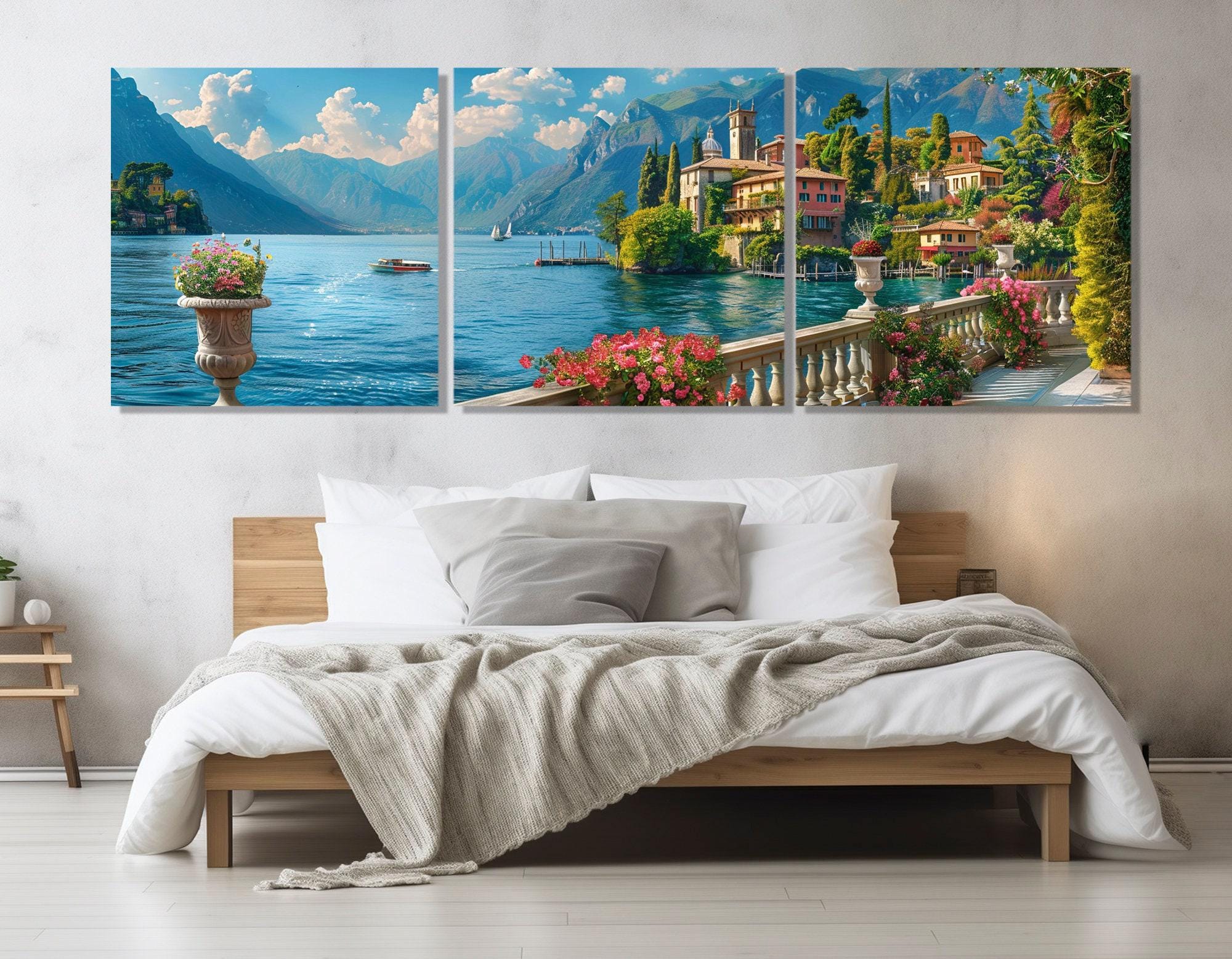 Beautiful Lake Como Coast Oil Painting Canvas Print, Italy Wall Art ...