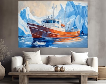 サリー J、デルタセイナーズ、白黒絵画、ボート絵画、漁船の版画、海景