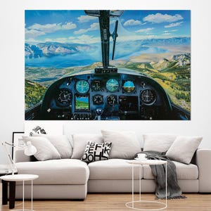 Airplane Cockpit Canvas Print, Abstract Aircraft Cockpit Painting, Aircraft Print, Pilot Gift, Aviation Wall Art, Framed and Ready to Hang