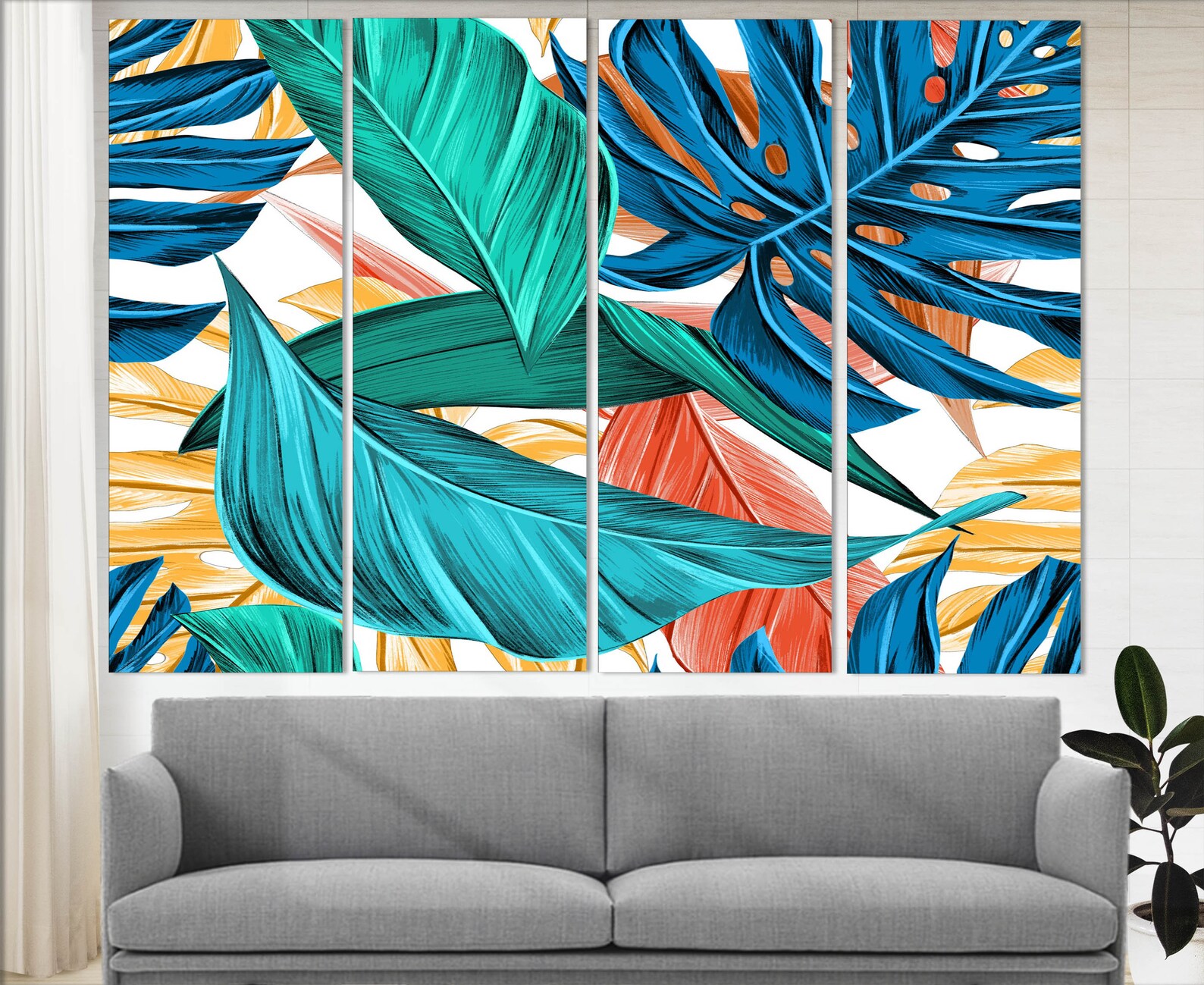 Tropical Flowers Canvas Print Tropical Wall Art Abstract Etsy