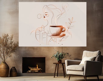 Minimalist Coffee Wall Art, Coffee Canvas Print, Kitchen Wall Decor, Cafe Wall Decor, Coffee Painting, Framed and Ready to Hang