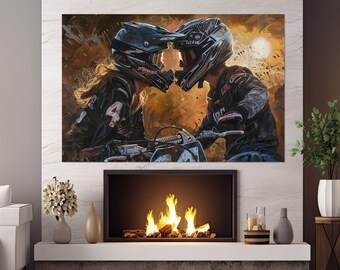 Stampa su tela "Motocross Love", stampa su tela con dipinto di motocross, regalo di motocross, arte murale di motocross, arte murale di motocross, incorniciata e pronta da appendere