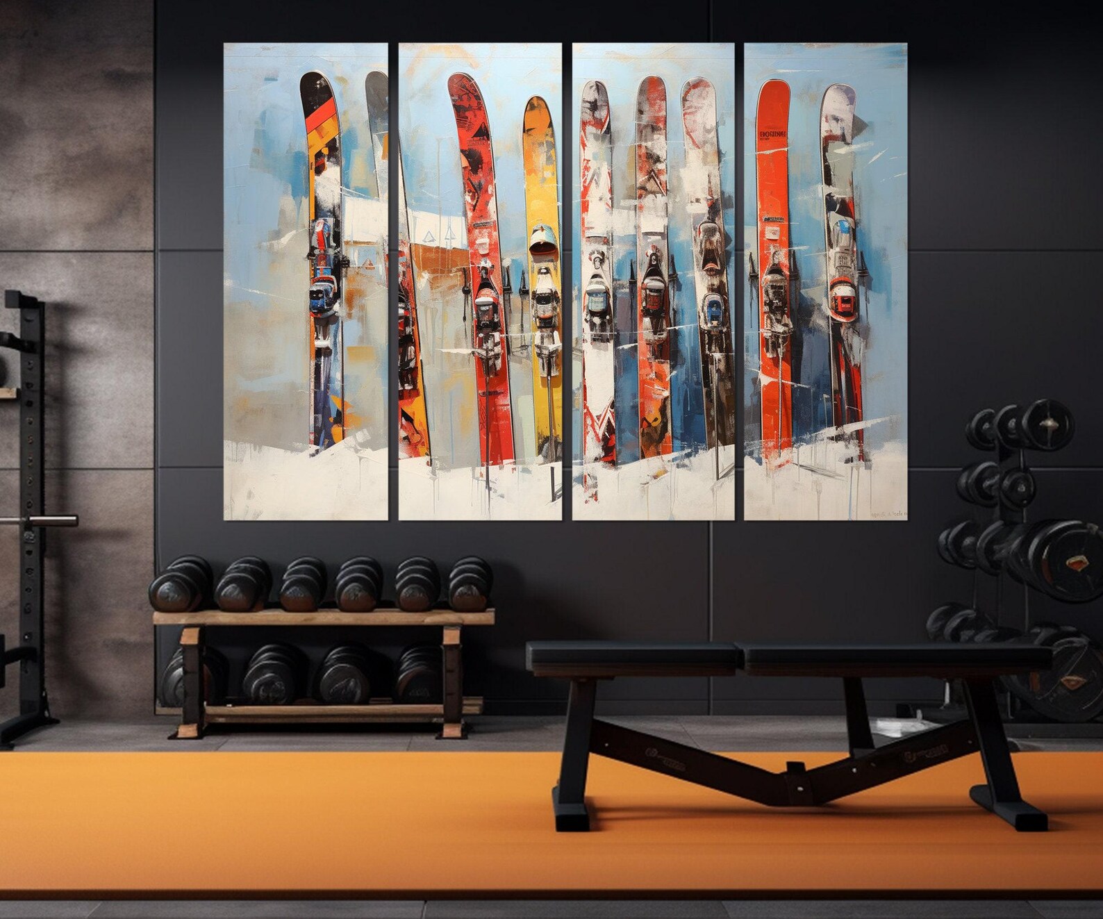 Abstract Ski Painting Canvas Print, Skier Gift, Skiing Wall Art, Winter ...