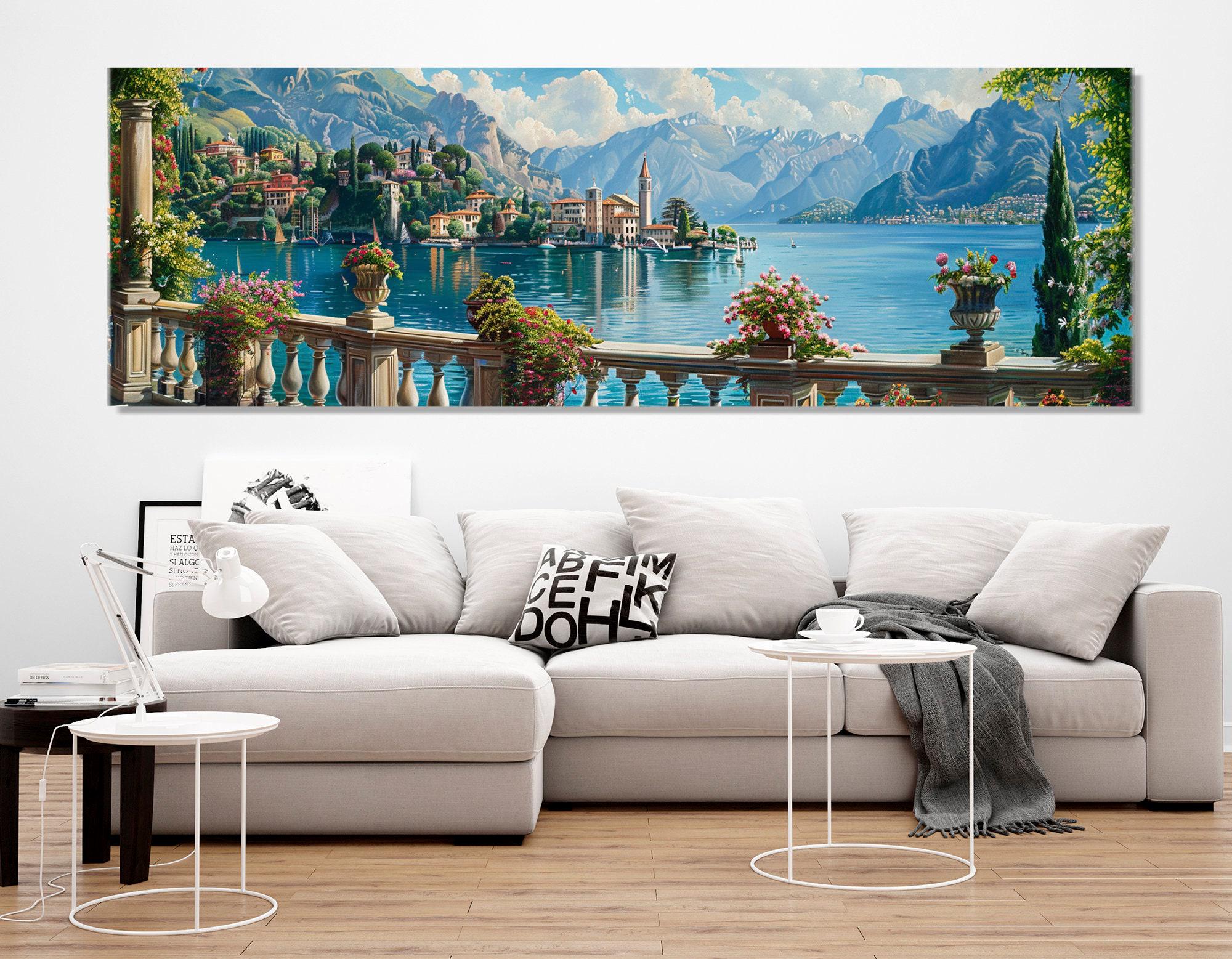 風景画 コモ湖 キャンバスプリント、イタリアのコモ湖 ウォールアート