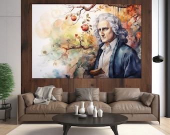 Impresión en lienzo de la pintura de Isaac Newton, arte mural de física, regalo de físico, enmarcado y listo para colgar.