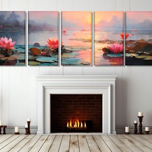 Water Lilies on the Lake Painting Canvas Print, Abstract Water Lily Wall Art, Nature Oil Painting, Framed and Ready to Hang image 10