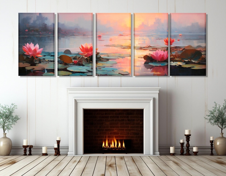 Water Lilies on the Lake Painting Canvas Print, Abstract Water Lily Wall Art, Nature Oil Painting, Framed and Ready to Hang image 10