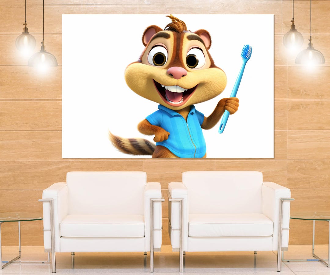 Chipmunk With a Toothbrush Canvas Print, Pediatric Dentistry Wall Art ...