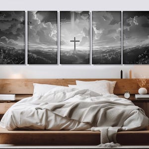 Arte de parede da Bíblia, O poder da cruz, impressão em tela, arte de parede religiosa em preto e branco, emoldurada e pronta para pendurar imagem 6