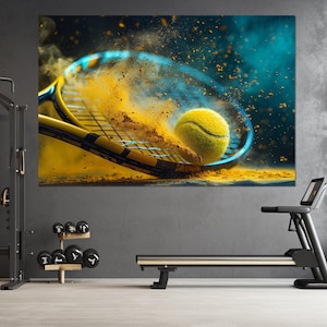 Impresión en lienzo de tenis, arte mural de tenis, regalo para tenistas, regalo para entrenadores de tenis, pintura de tenis, decoración de escuelas de tenis, enmarcado y listo para colgar.