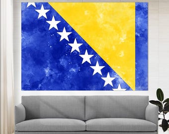 Bosnien und Herzegowina Flagge Leinwanddruck, Bosnien und Herzegowina Wandkunst, Flagge von Bosnien und Herzegowina Druck