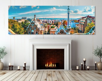 Large Park Guell In Barcelona Canvas Print, Scenic Barcelona Wall Art, Barcelona Painting, Gaudi Architecture, Framed and Ready to Hang