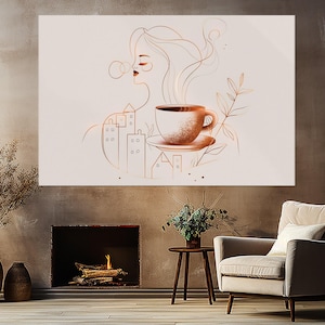 Minimalistische Kaffee-Wandkunst, Kaffee-Leinwand, Küchen-Wanddekoration, Cafe-Wand-Dekor, Kaffeemalerei, gerahmt und fertig zum Aufhängen