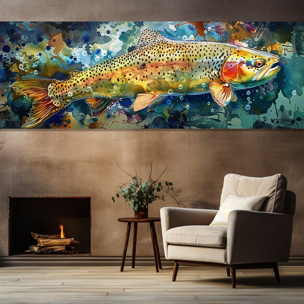Large Rainbow Trout Canvas Print, Fishing Wall Art, Rainbow Trout Painting, Fisherman Gift, Fishing Painting, Framed and Ready to Hang