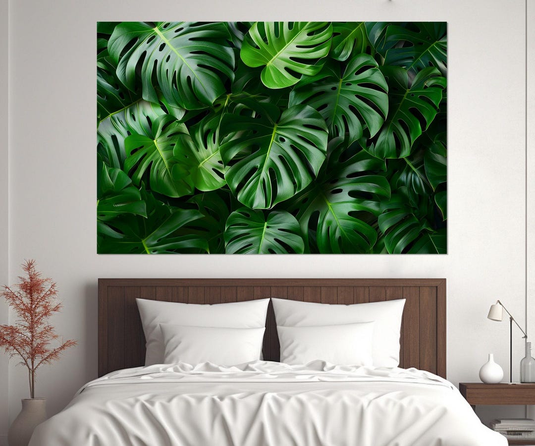 Tropical Green Leaves Canvas Print, Abstract Deep Green Wall Art ...