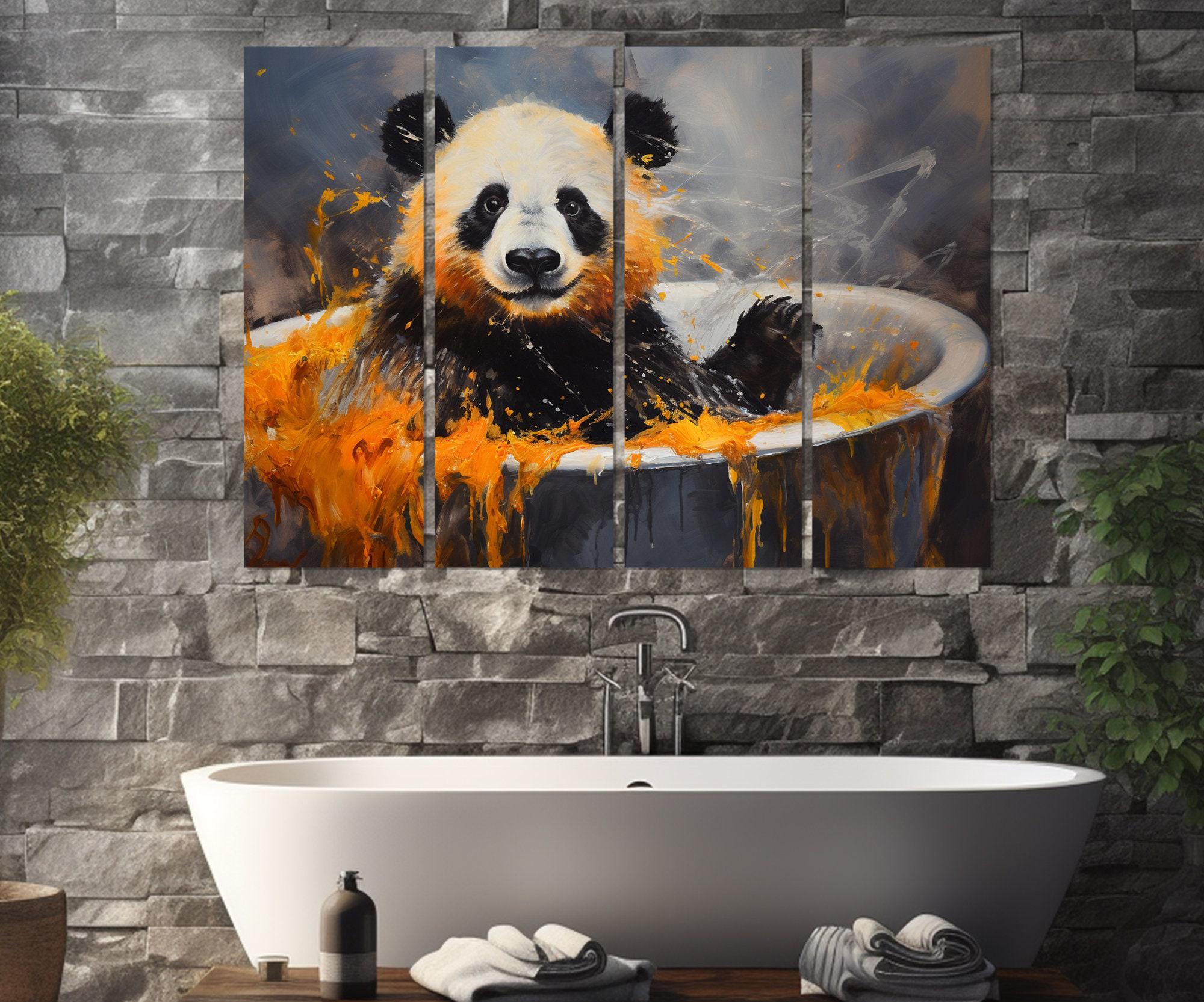 Cute Panda in the Bathtub Painting Canvas Print, Bathroom Wall Art ...