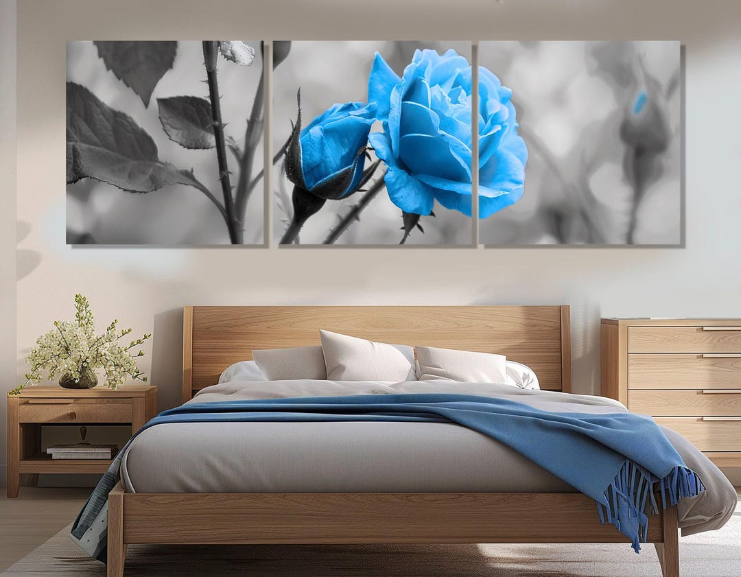 Abstract Blue Rose Canvas Print, Black and White Wall Decor, Rose ...