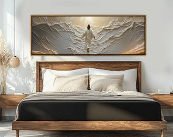 Canvas Jezus loopt op het water canvasafdruk, religieuze muurkunst, christelijke slaapkamer schilderij, religieus muurdecor, bijbelse ingelijste muurkunst