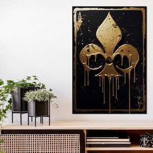Toile As de trèfle, oeuvre d'art murale poker, cadeau pour joueur de cartes, tableau As de trèfle doré, encadré et prêt à accrocher