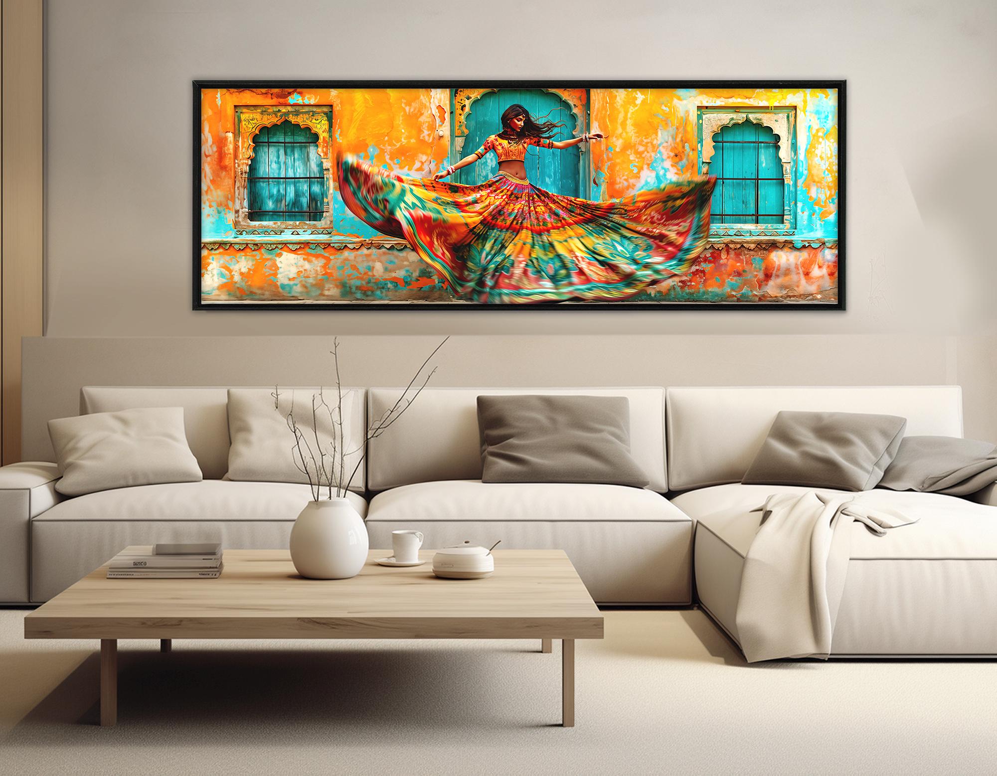 Beautiful Indian Woman Dancing Canvas Print, Colorful Rajasthan Painting, India Wall Art, Rajasthan Lady Canvas Art, India Wall Decor