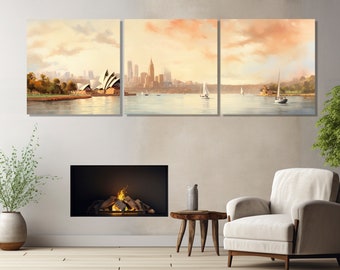 Abstract Sydney Wall Art, Sydney Painting Canvas Print, Large Sydney Poster, Australia Wall Art, Framed and Ready to Hang