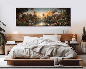 Sunset in Persian Garden Canvas Print, Oriental Wall Art, Framed and Ready to Hang