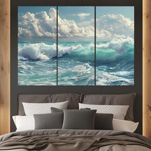 風景の海のキャンバスアート、海の波のキャンバスプリント、海の波の絵画、海のウォールアート、海水ウォールアート、額入りですぐに掛けられます。 画像 3