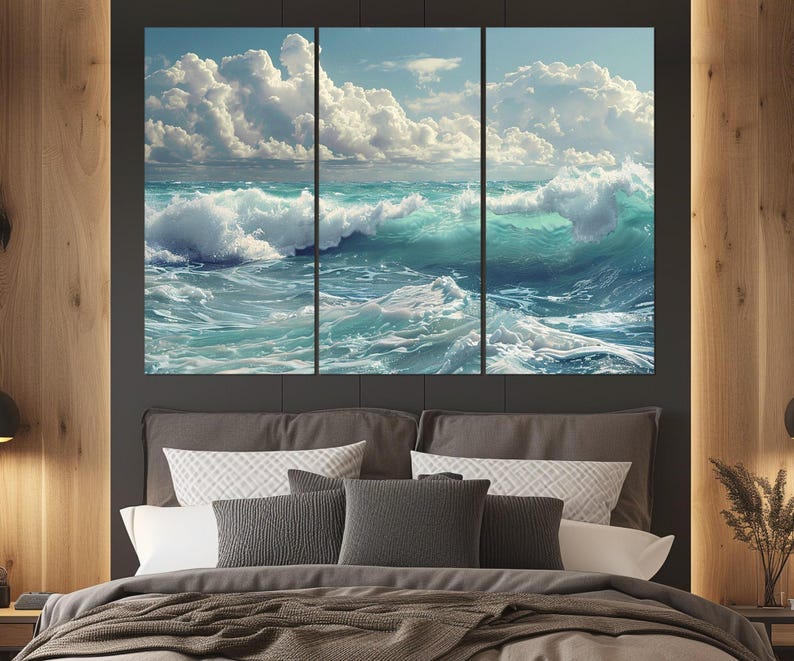 風景の海のキャンバスアート、海の波のキャンバスプリント、海の波の絵画、海のウォールアート、海水ウォールアート、額入りですぐに掛けられます。 画像 3