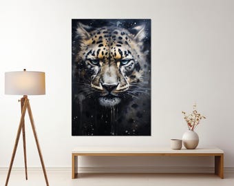 Abstrakcyjny obraz na płótnie z lampartem, sztuka ścienna ze zwierzętami, plakat z lampartem, portret z lampartem, oprawiony i gotowy do powieszenia