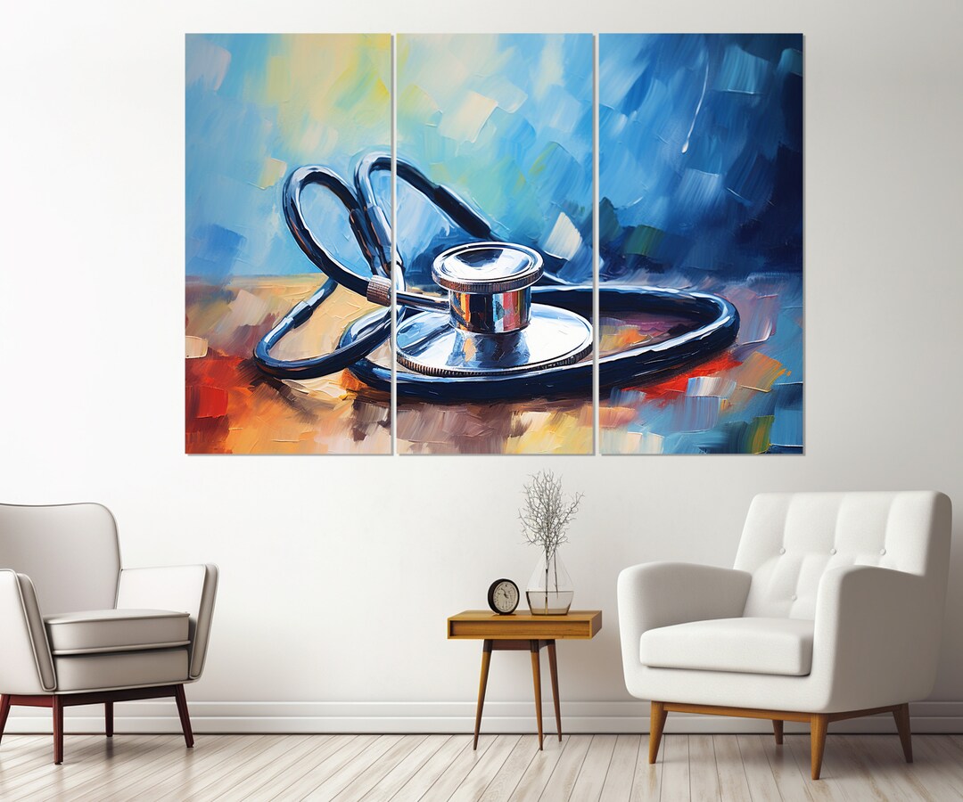 Stethoscope Painting Canvas Print, Therapist Gift, Hospital Wall Art, Framed and Ready to Hang