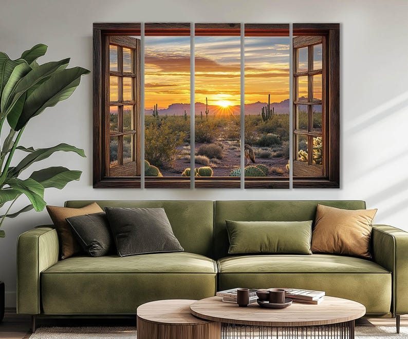 Window Picture Desert Open Window With the Sonoran Desert Sunset View Canvas Print, Arizona ...
