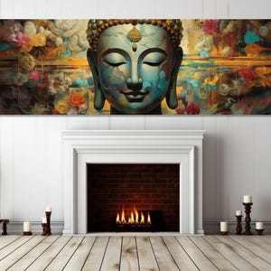 Buddha Gemälde Leinwand Druck, abstrakte buddhistische Wandkunst, großes Buddha Poster, buddhistisches Geschenk, Meditationswandkunst, gerahmt und fertig zum Aufhängen