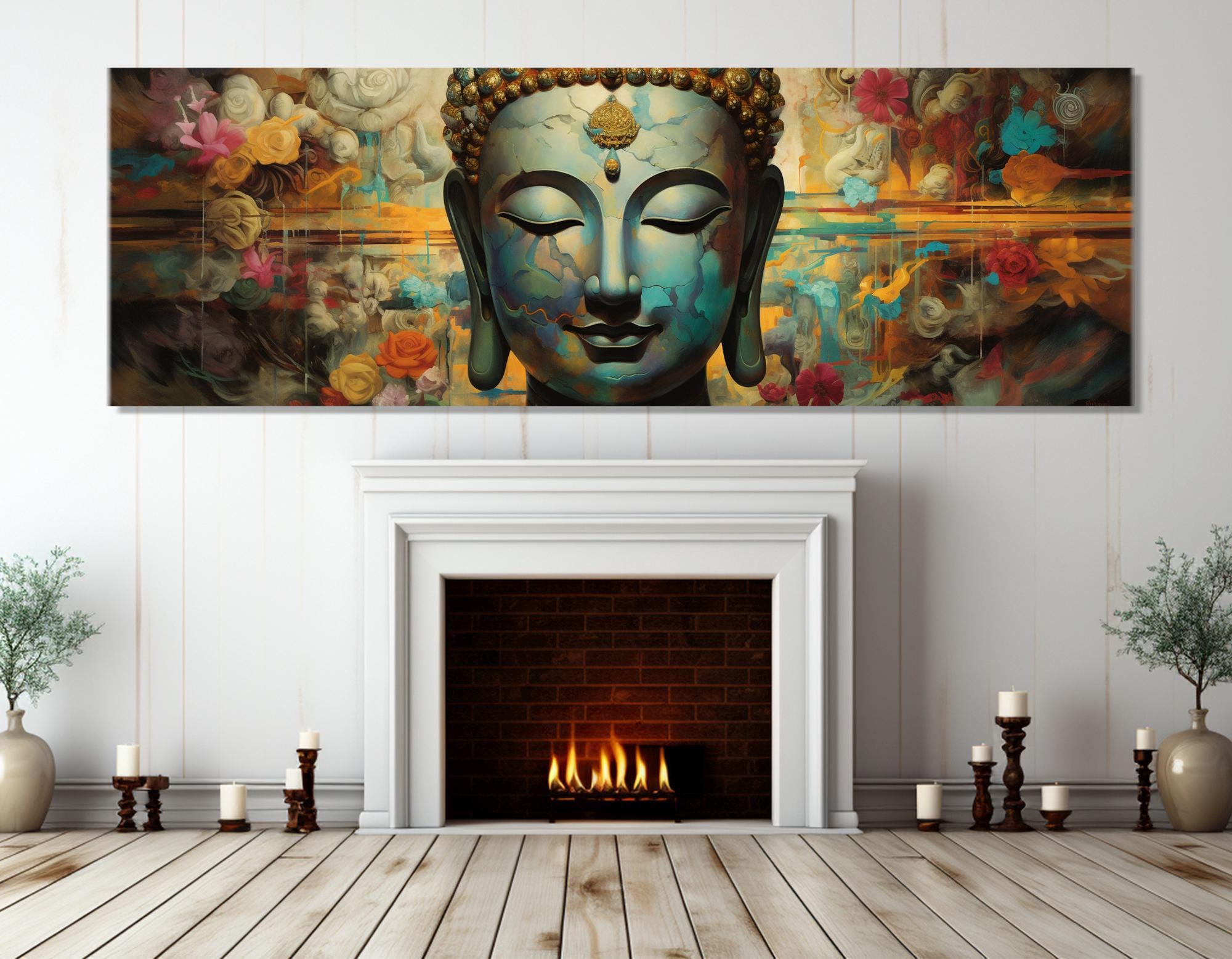 Buddha Painting Canvas Print, Abstract Buddhist Wall Art, Large Buddha ...