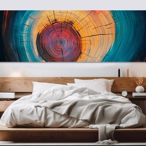 Colorful Tree Rigs Canvas PRINT, Tree Cut Wall Art, Wood Texture Painting, Wood in Interior, Bedroom Wall Decor, Framed & Ready to Hang