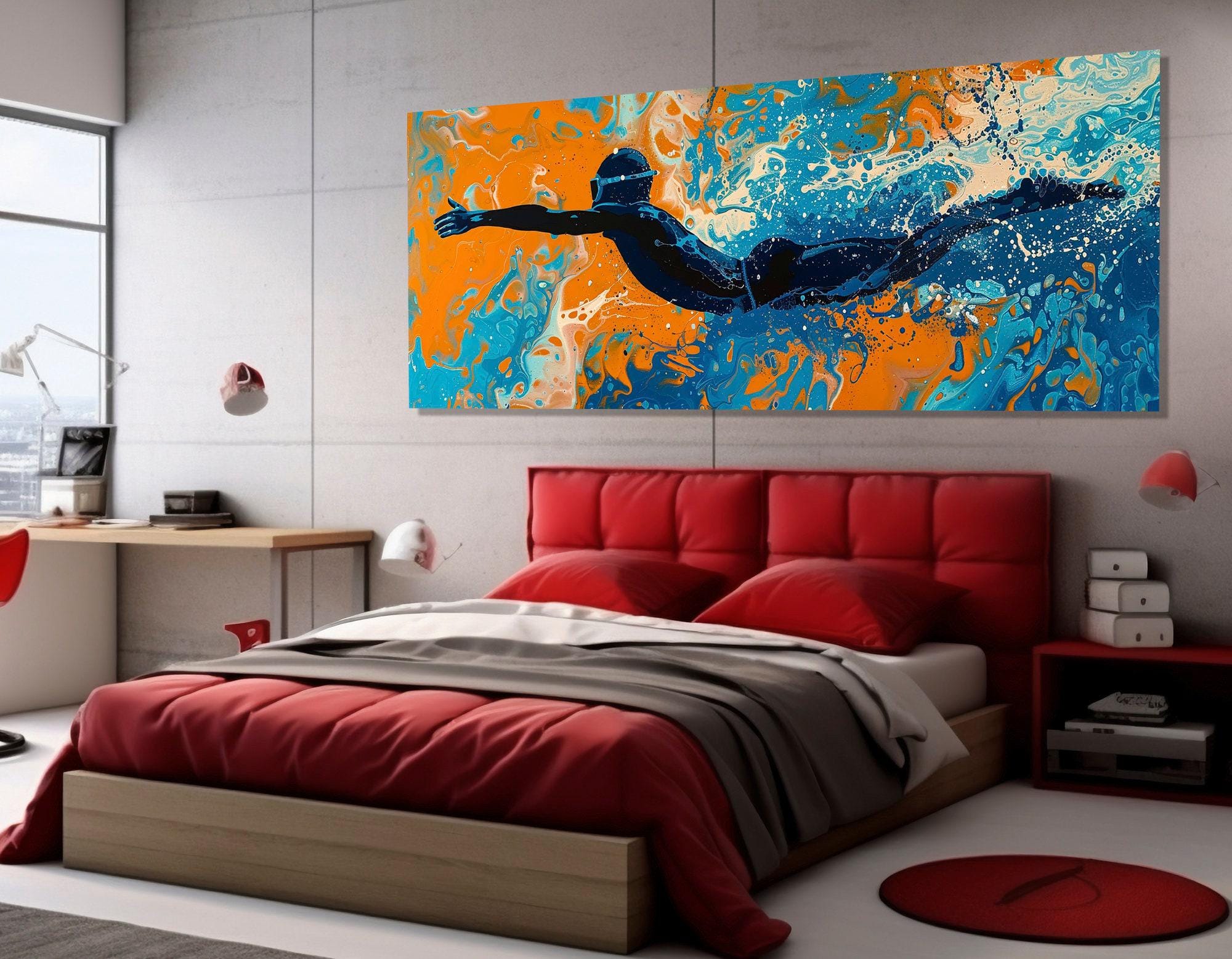 Abstract Swimmer Painting Canvas Print, Pop Art Swimming Wall Art ...