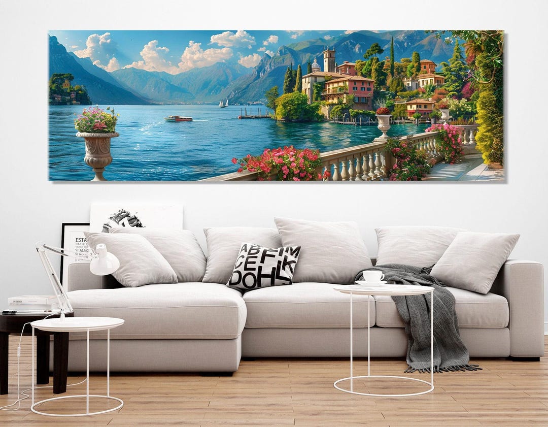 Beautiful Lake Como Coast Oil Painting Canvas Print, Italy Wall Art ...