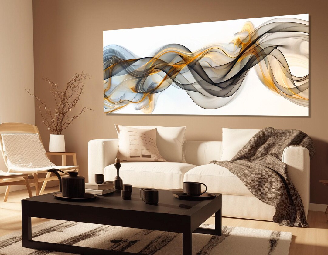 Abstract Black and Gold Fluid Canvas Print, Large Contemporary Painting ...