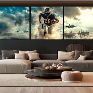 Abstract Football Run Canvas Print, Football Wall Art, Football War Painting, Fan Gift, Football Poster, Framed and Ready to Hang