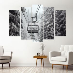 Impresión en lienzo de telesilla escénica, póster grande de telesilla, lienzo de teleférico de invierno, arte mural de invierno, regalo para esquiadores, enmarcado y listo para colgar. imagen 7