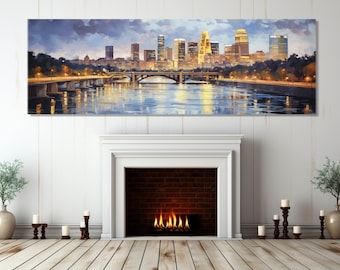 Abstract Minneapolis Painting Canvas Print, Minneapolis Skyline, Large Minneapolis Wall Art, Framed and Ready to Hang