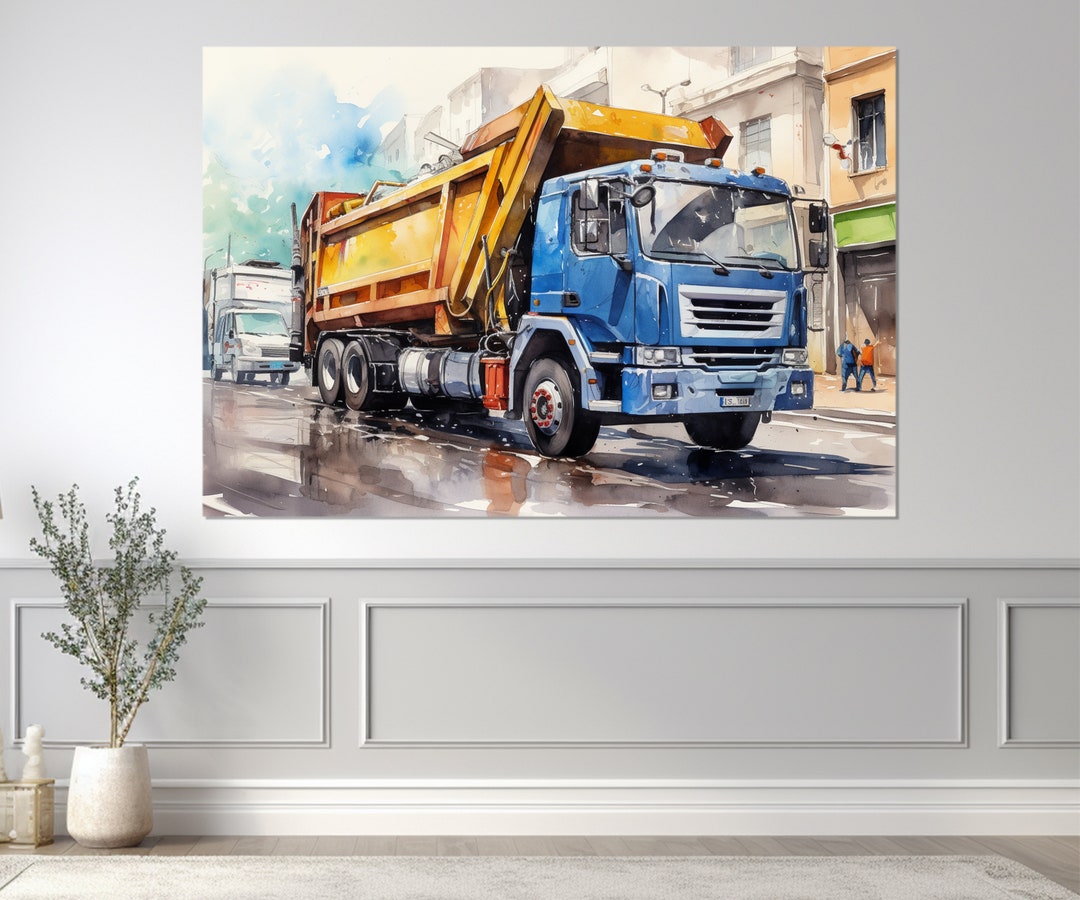 Garbage Truck Painting Canvas Print, Garbage Truck Driver Gift, Refuse ...