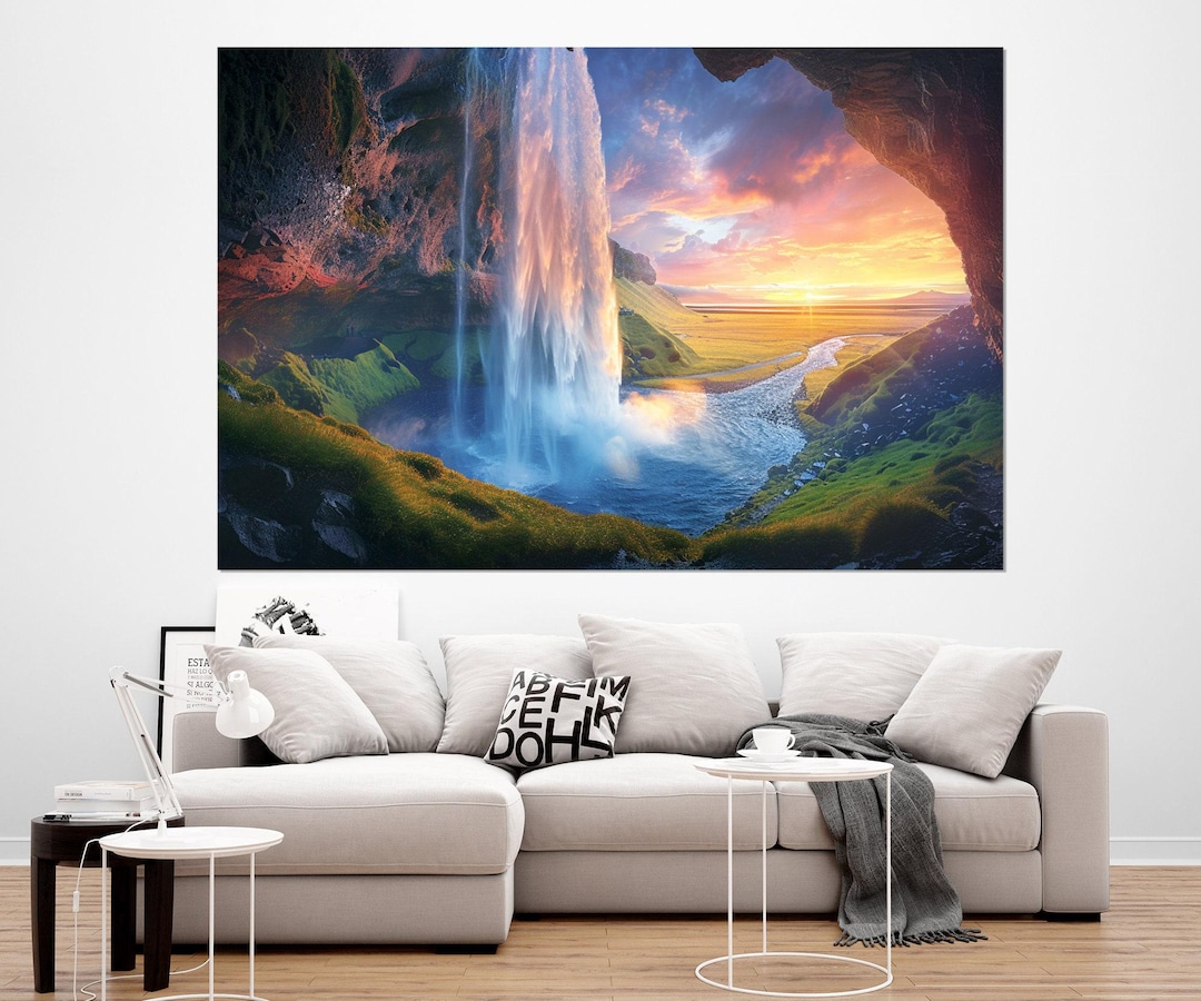 Waterfall Seljalandsfoss in Iceland Abstract Canvas Print, Framed ...