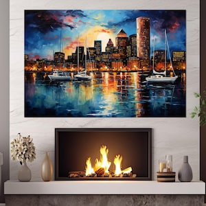 Abstract Boston Painting Canvas Print, Boston Wall Art, Boston Wall Decor, Boston Poster, Framed and Ready to Hang