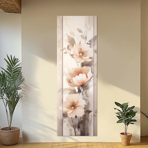 Soft Tones Peony Flowers Painting Canvas Print, Vertical Floral Wall Art, Large Gentle Colors Peonies Poster, Framed and Ready to Hang