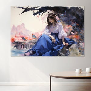 Beautiful Asian Woman Painting Canvas Print, Japanese Wall Art, Framed and Ready to Hang