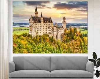 Neuschwanstein Castle Canvas Print, German Wall Decor, European Architecture, German Castle Photo, German Wall Art, Autumn Canvas Print