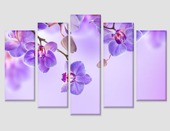Purple Moth Orchid Flower 5 panel canvas Wall Art Home Decor Poster Print